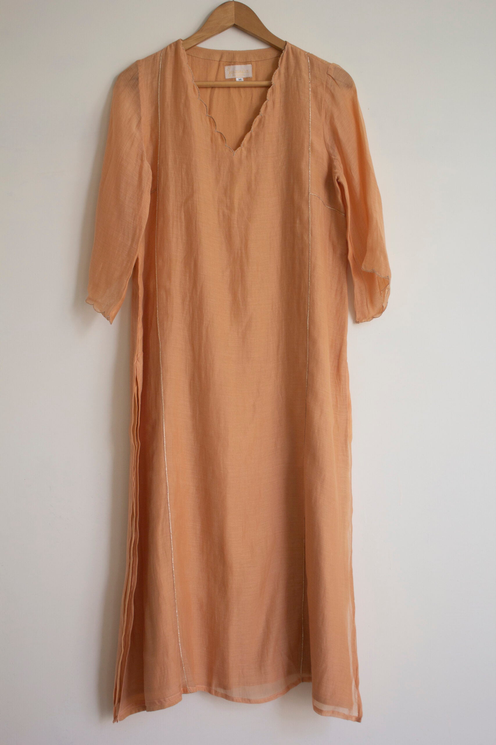 Juanita- Fabric ~Handwoven chanderi and handloom cotton- peach and invory