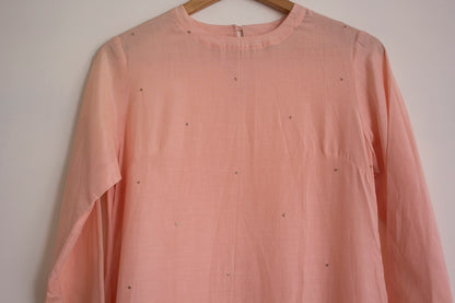 Juanita- Fabric ~Handwoven chanderi and handloom cotton- light peach