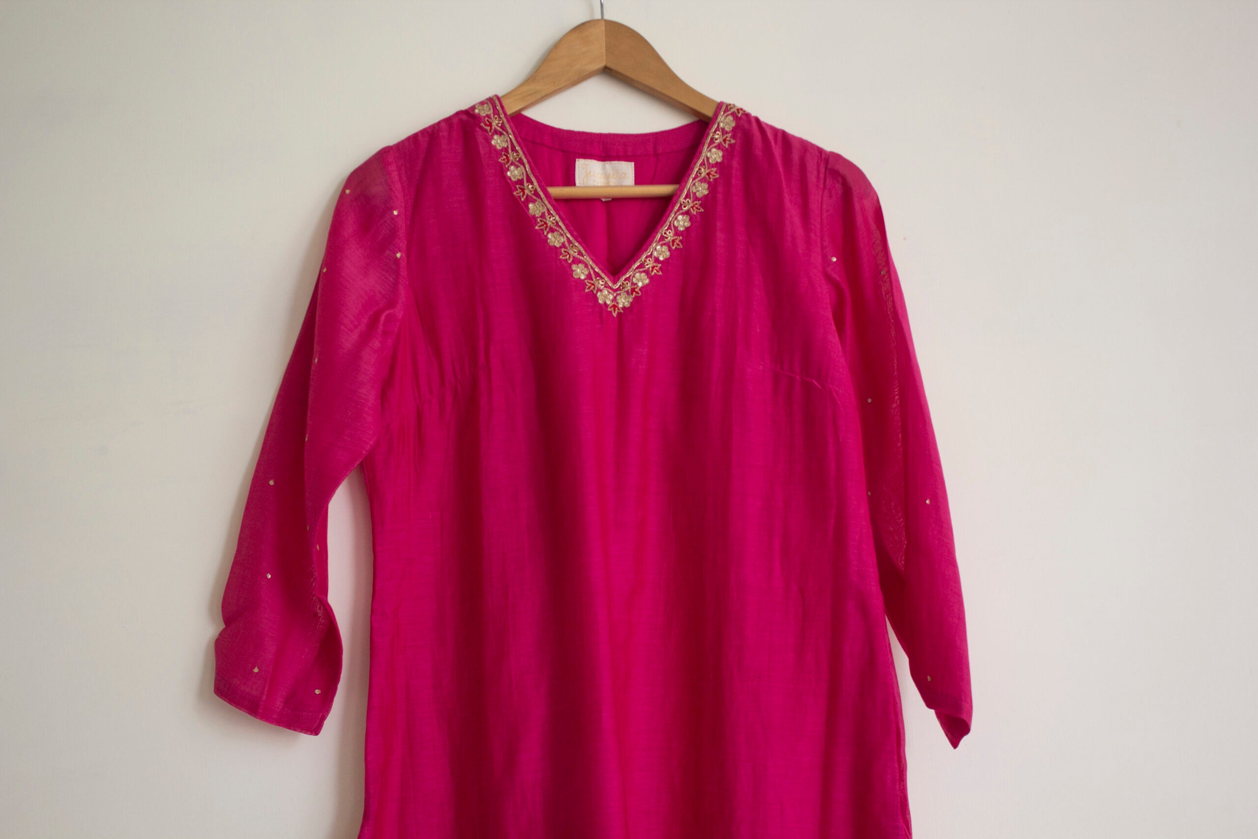 Juanita- Fabric ~Handwoven chanderi and handloom cotton- hot pink