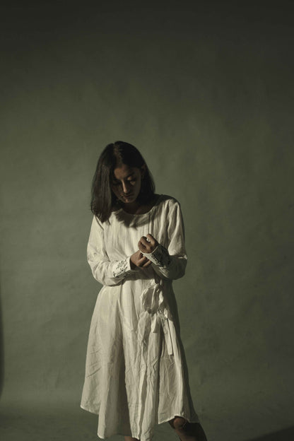 HANDWOVEN OFF-WHITE COTTON SILK DRESS