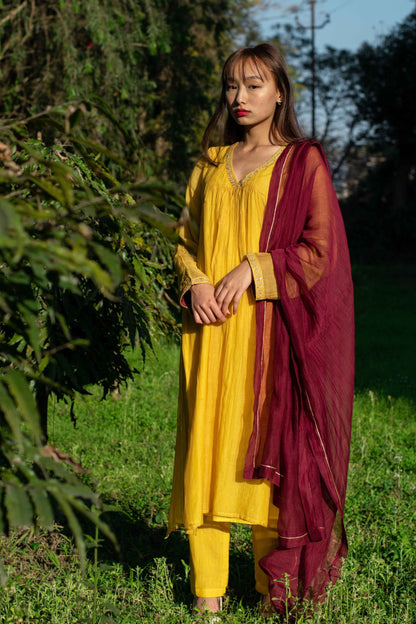 Juanita- handwoven chanderi kurta ( Mustard Color)