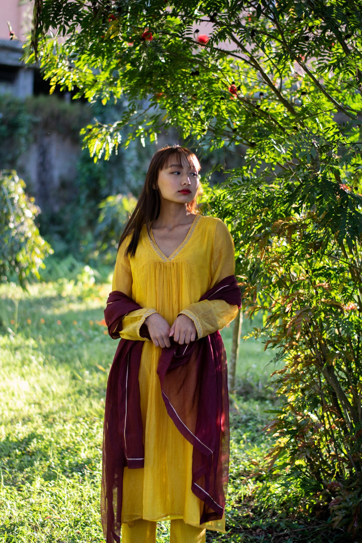 Juanita- handwoven chanderi kurta ( Mustard Color)