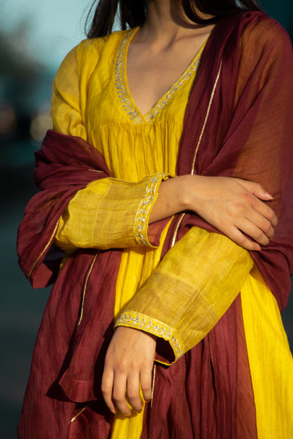 Juanita- handwoven chanderi kurta ( Mustard Color)