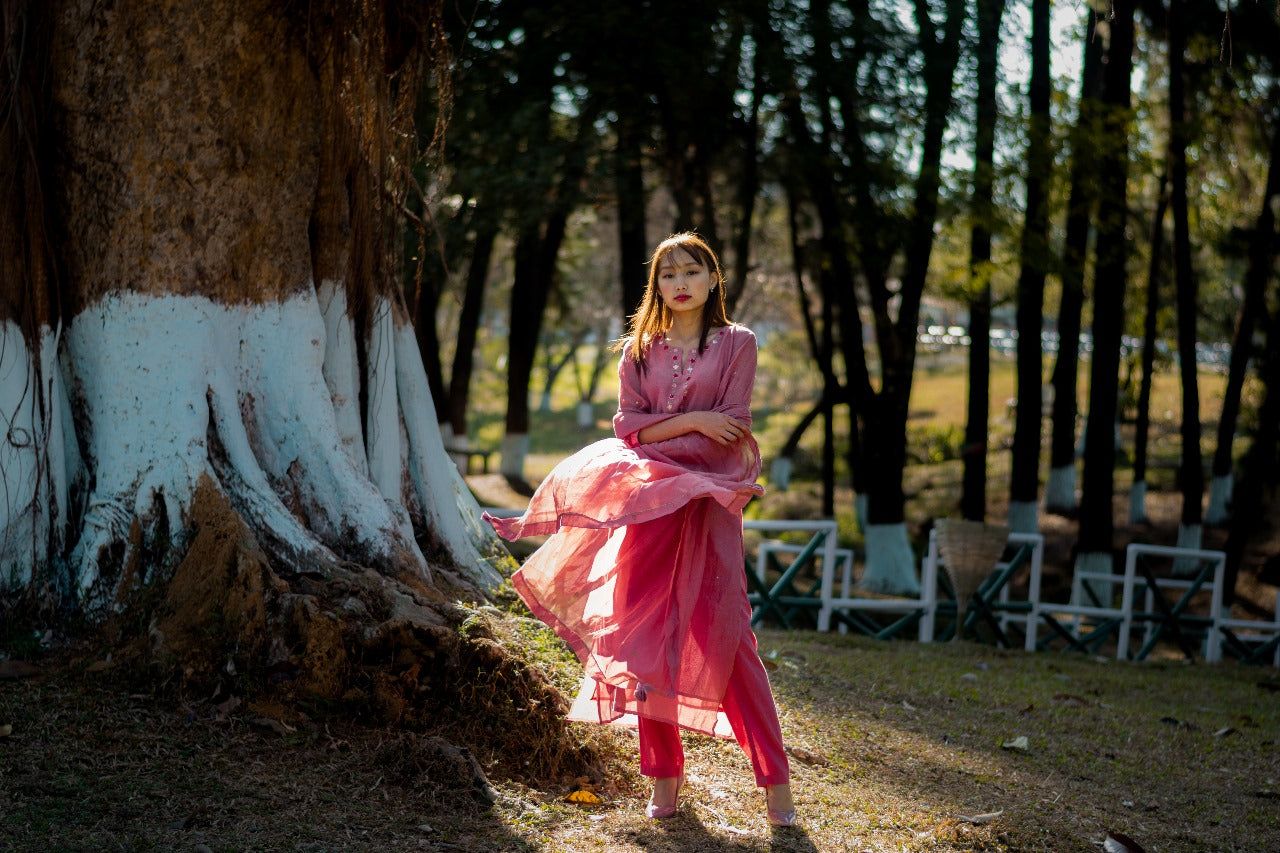 Juanita- Handwoven chanderi (old -rose Kurta)