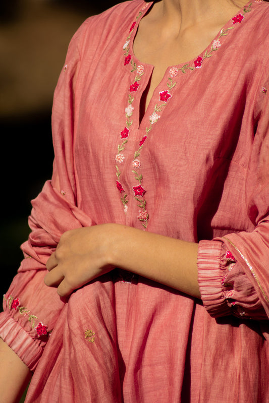 Juanita- Handwoven chanderi (old -rose Kurta)