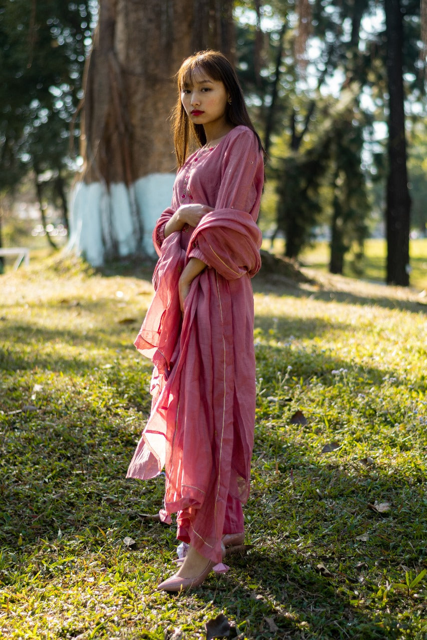 Juanita- Handwoven chanderi (old -rose Kurta)