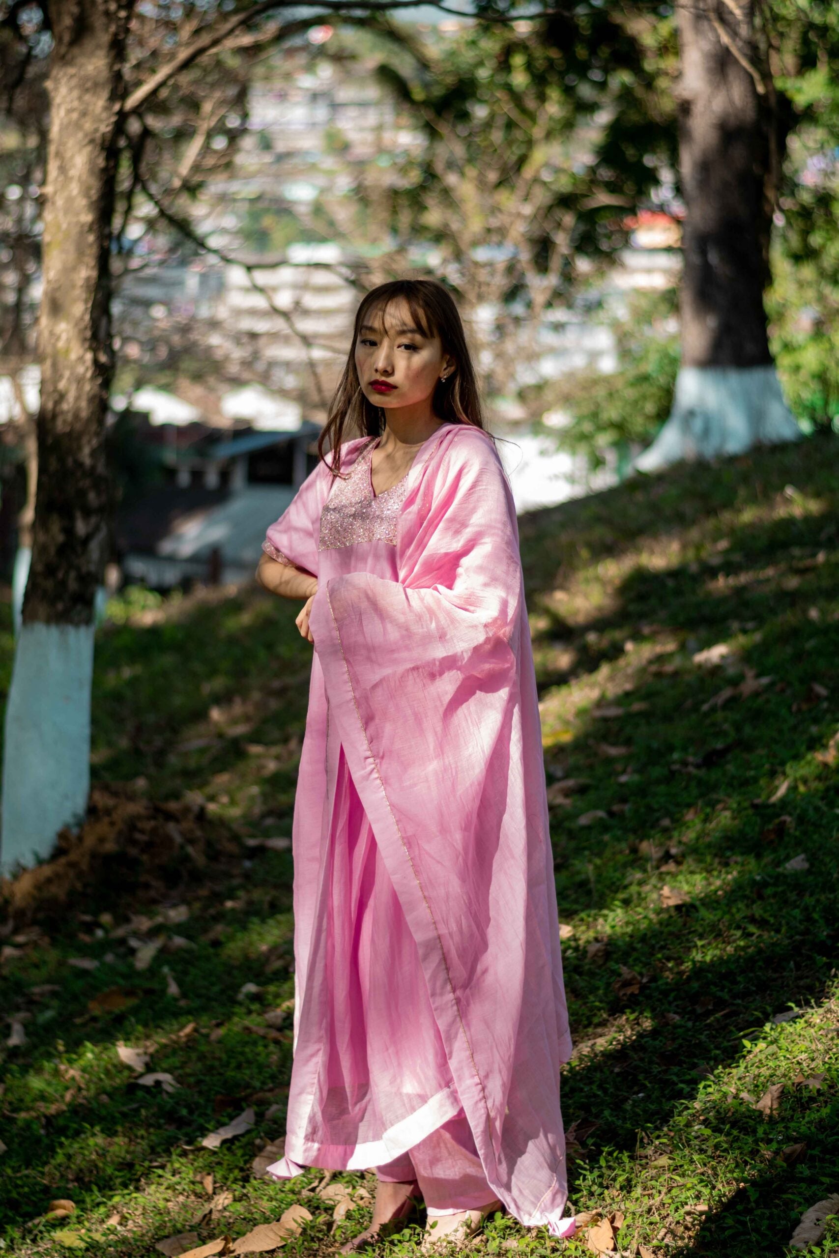 Juanita- Handwoven Chanderi kaftan style Pink Kurta