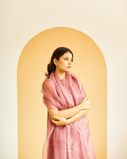 Juanita- Handwoven cotton silk flaired tunich paired with cotton trouser and organza duppata