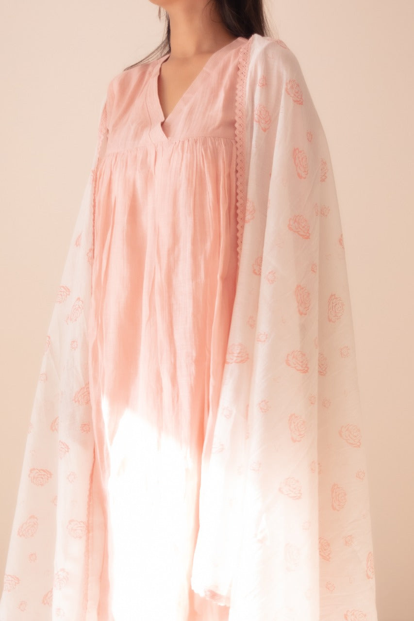 Juanita- Handwoven chanderi persian rose gather kurta set