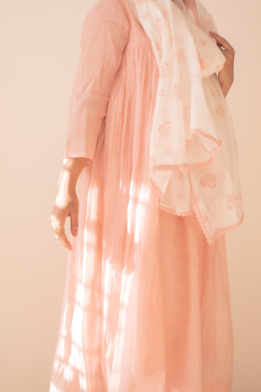 Juanita- Handwoven chanderi persian rose gather kurta set