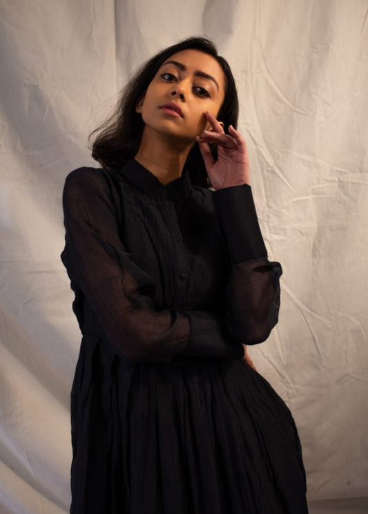 Juanita -Handloom Chanderi dress (Black Color)