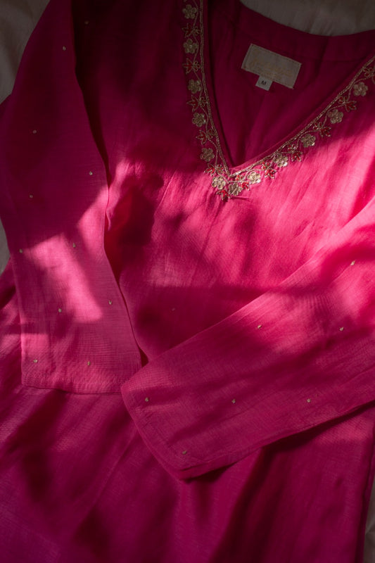 Juanita- Fabric ~Handwoven chanderi and handloom cotton- hot pink