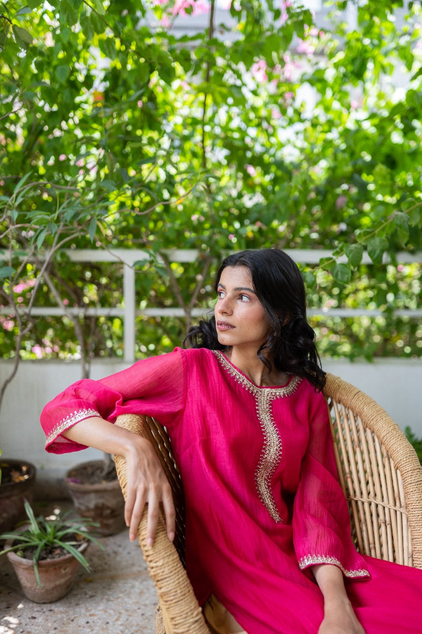 Juanita- Comfort Fit Kurta Set Handwoven Chanderi