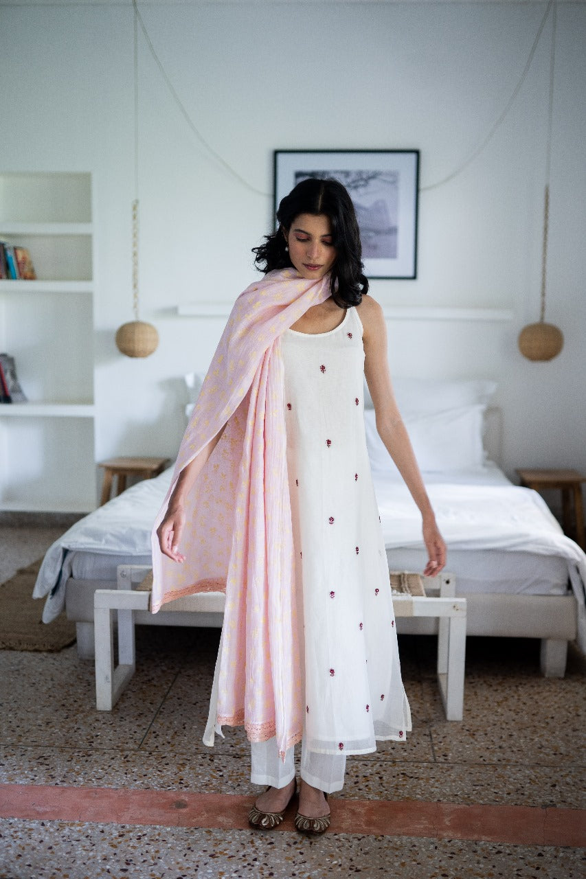 Juanita- Featuring Blush and ivory Handwoven Chanderi Set