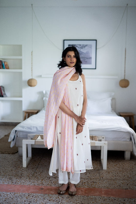 Juanita- Featuring Blush and ivory Handwoven Chanderi Set