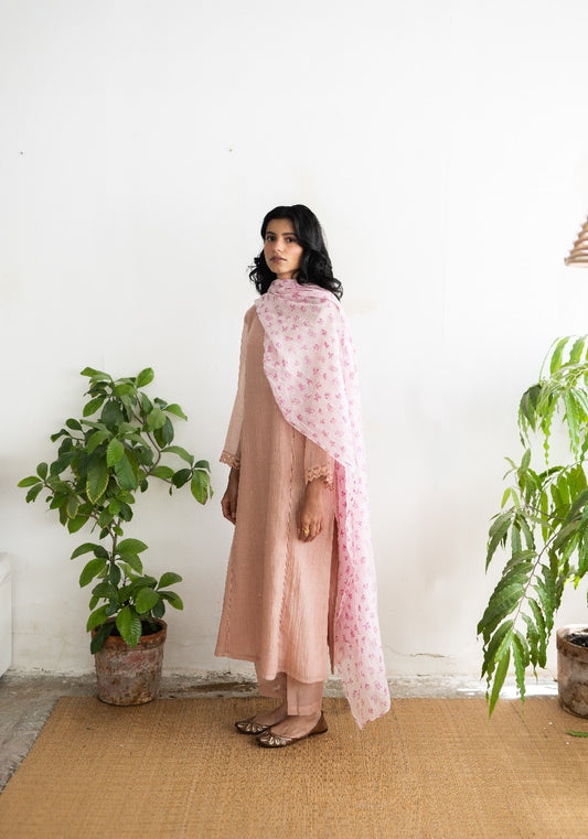 Juanita- Handwoven Chanderi Salmon Blush Pink