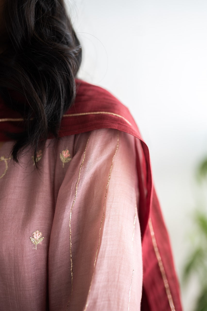 Juanita- Handwoven Chanderi Soft Old Rose Kurta