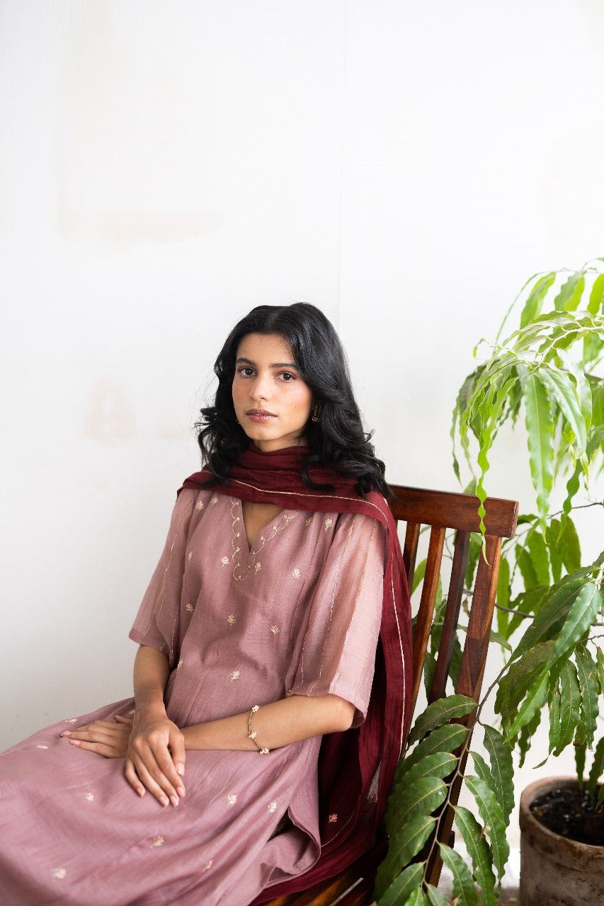 Juanita- Handwoven Chanderi Soft Old Rose Kurta