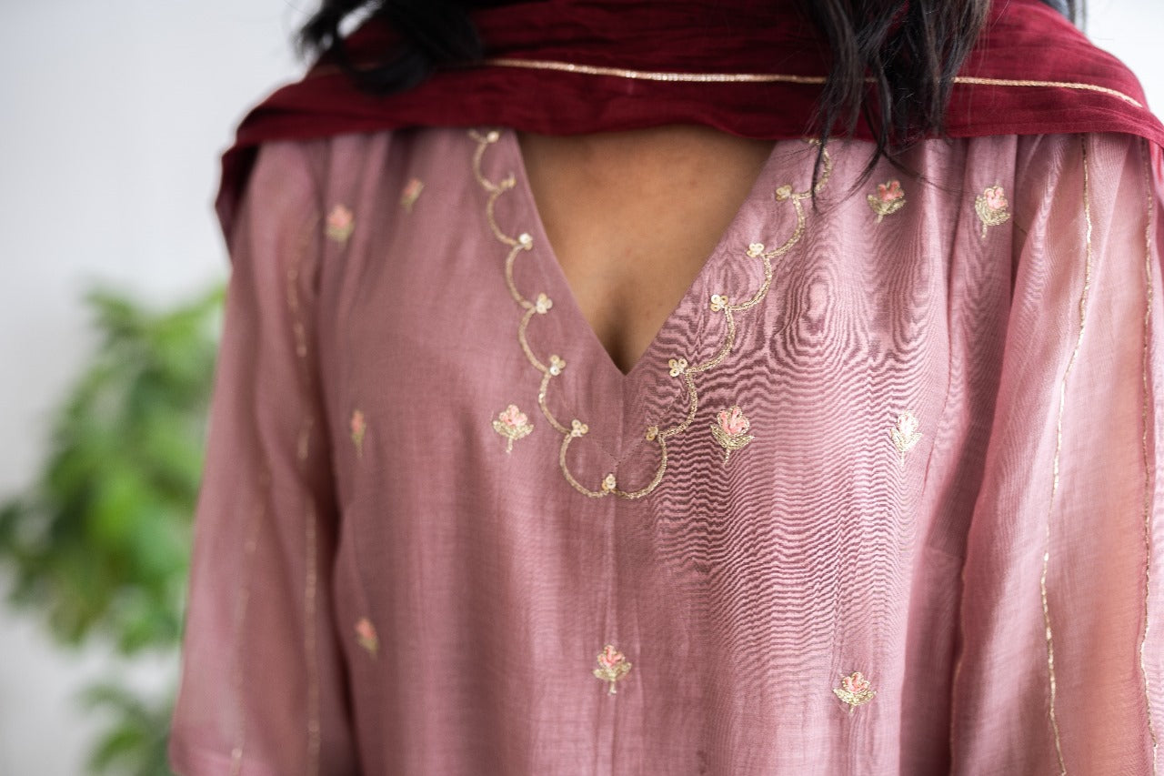 Juanita- Handwoven Chanderi Soft Old Rose Kurta