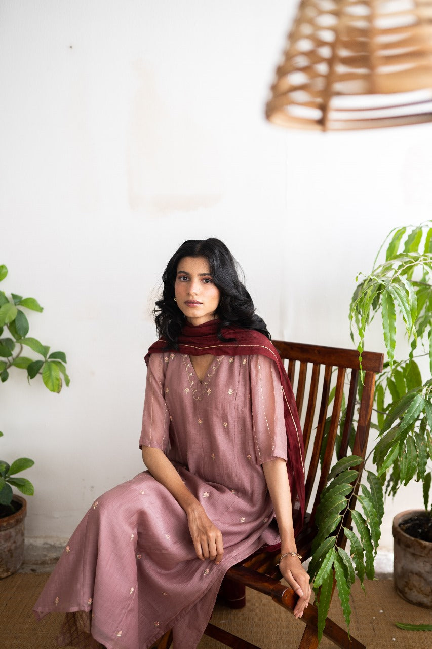 Juanita- Handwoven Chanderi Soft Old Rose Kurta