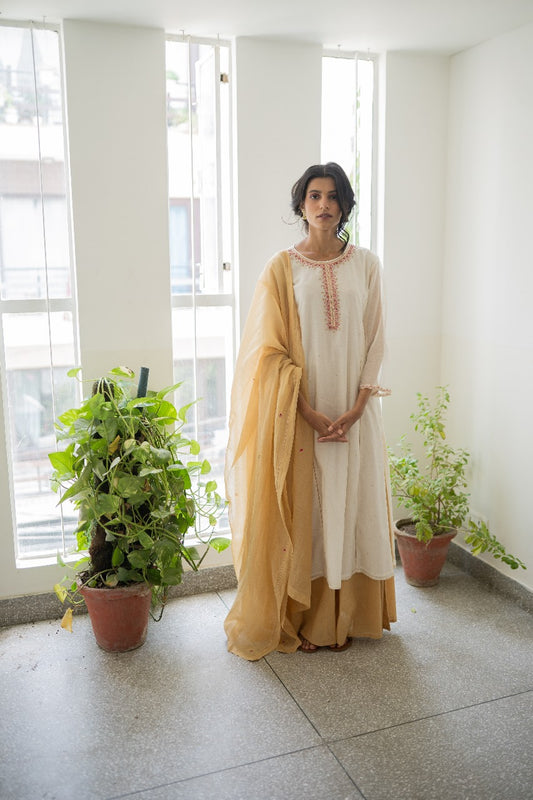 Juanita- Ivory and Gold Combination Kurta Sharara Set