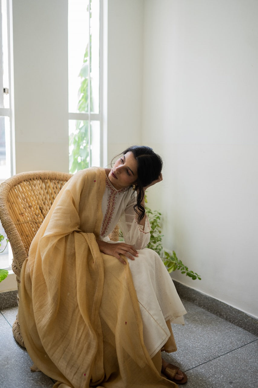 Juanita- Ivory and Gold Combination Kurta Sharara Set