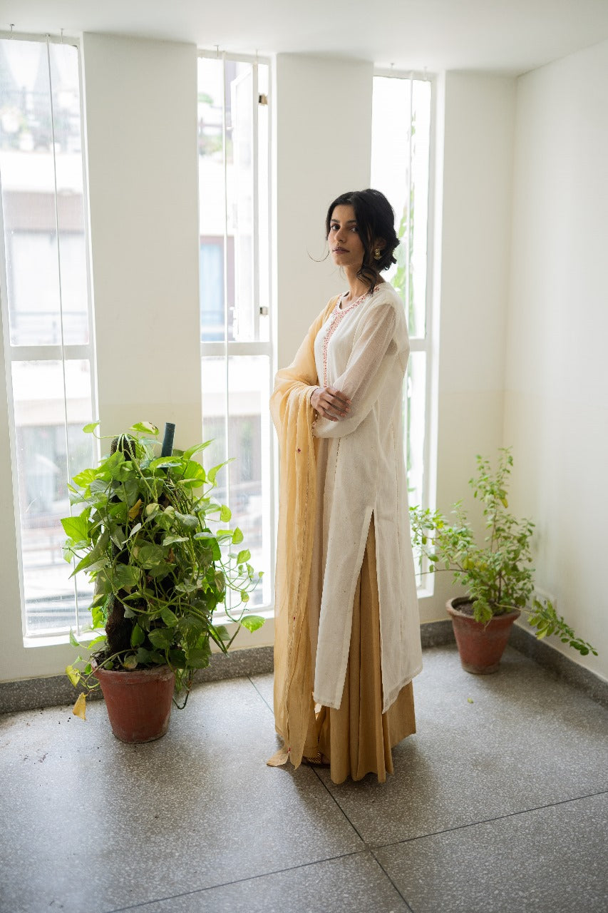 Juanita- Ivory and Gold Combination Kurta Sharara Set