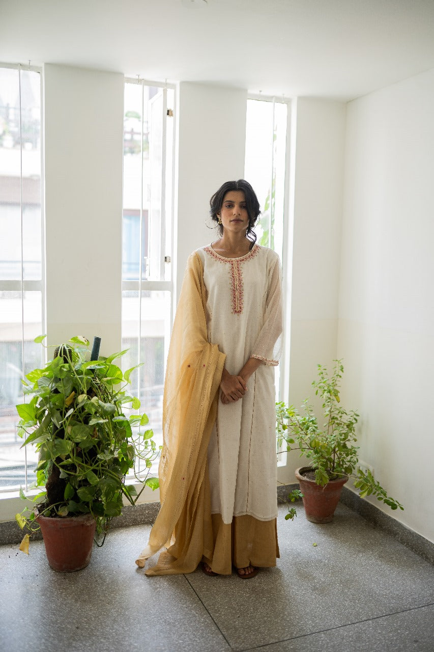 Juanita- Ivory and Gold Combination Kurta Sharara Set