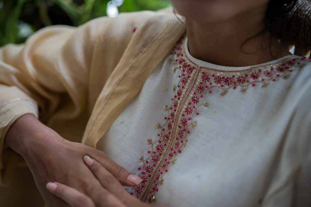 Juanita- Ivory and Gold Combination Kurta Sharara Set