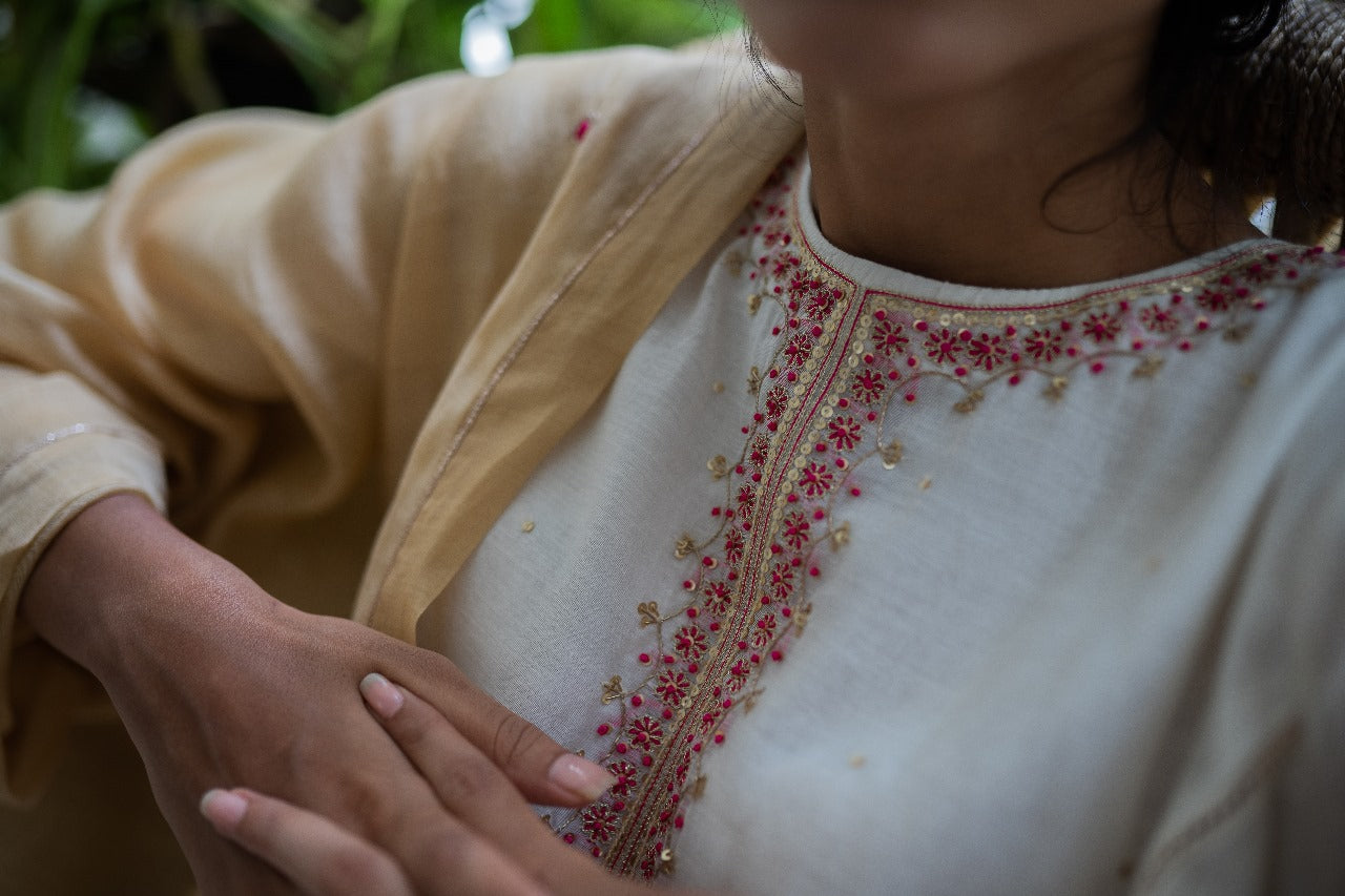 Juanita- Ivory and Gold Combination Kurta Sharara Set