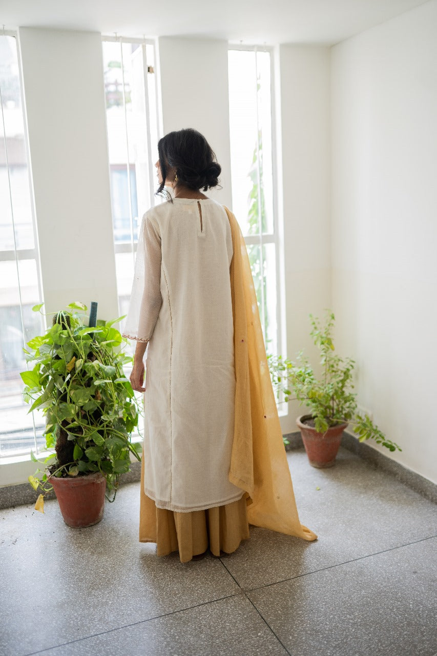 Juanita- Ivory and Gold Combination Kurta Sharara Set