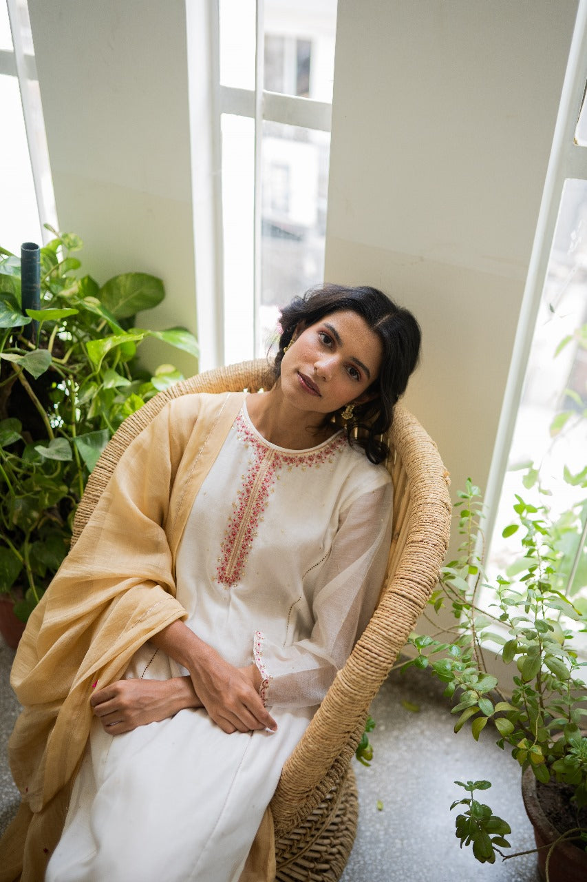 Juanita- Ivory and Gold Combination Kurta Sharara Set