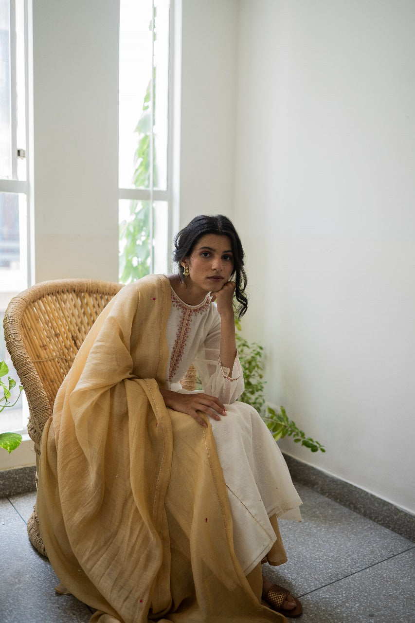 Juanita- Ivory and Gold Combination Kurta Sharara Set