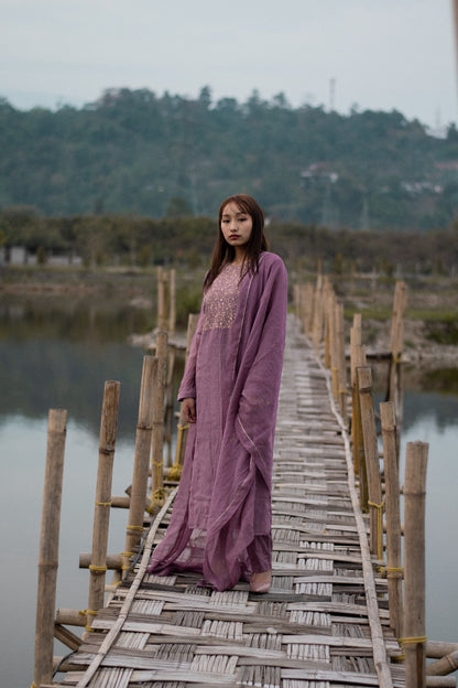 Juanita- Handwoven Chandrii Mauve Kurta