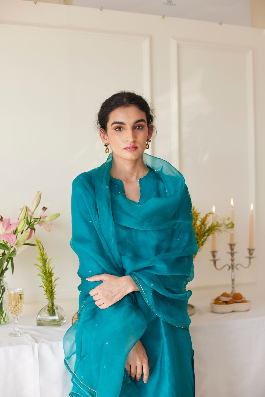 JUANITA- SILK AQUAMARINE BLUE SET