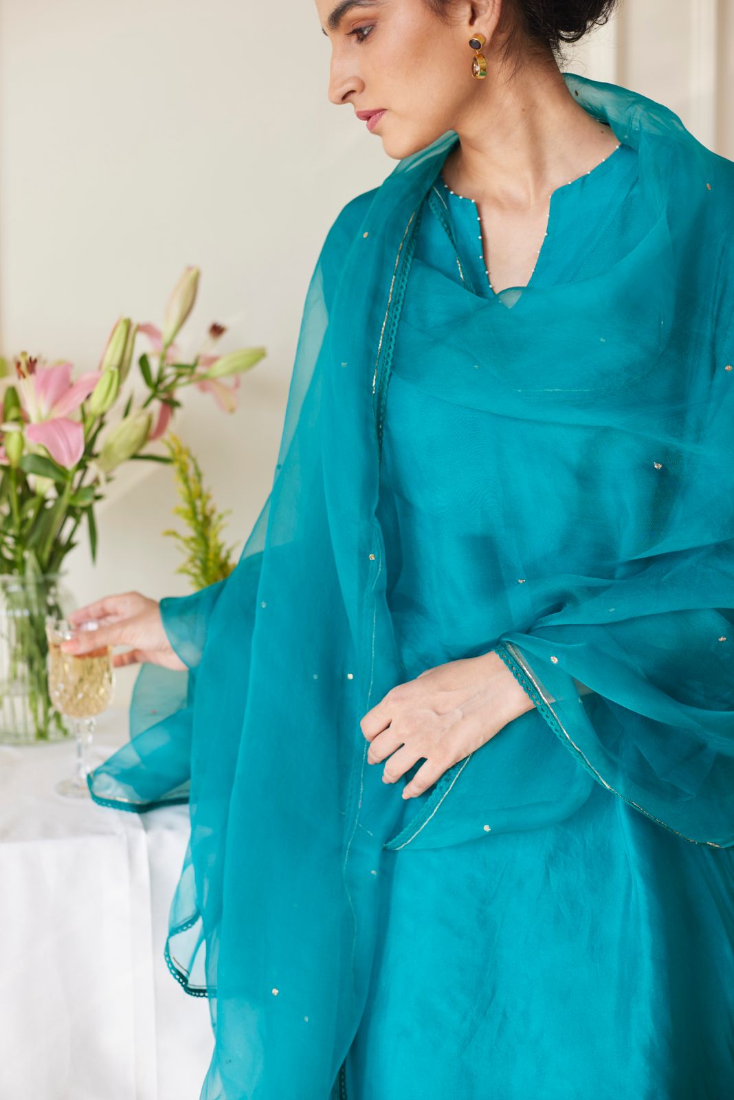 JUANITA- SILK AQUAMARINE BLUE SET