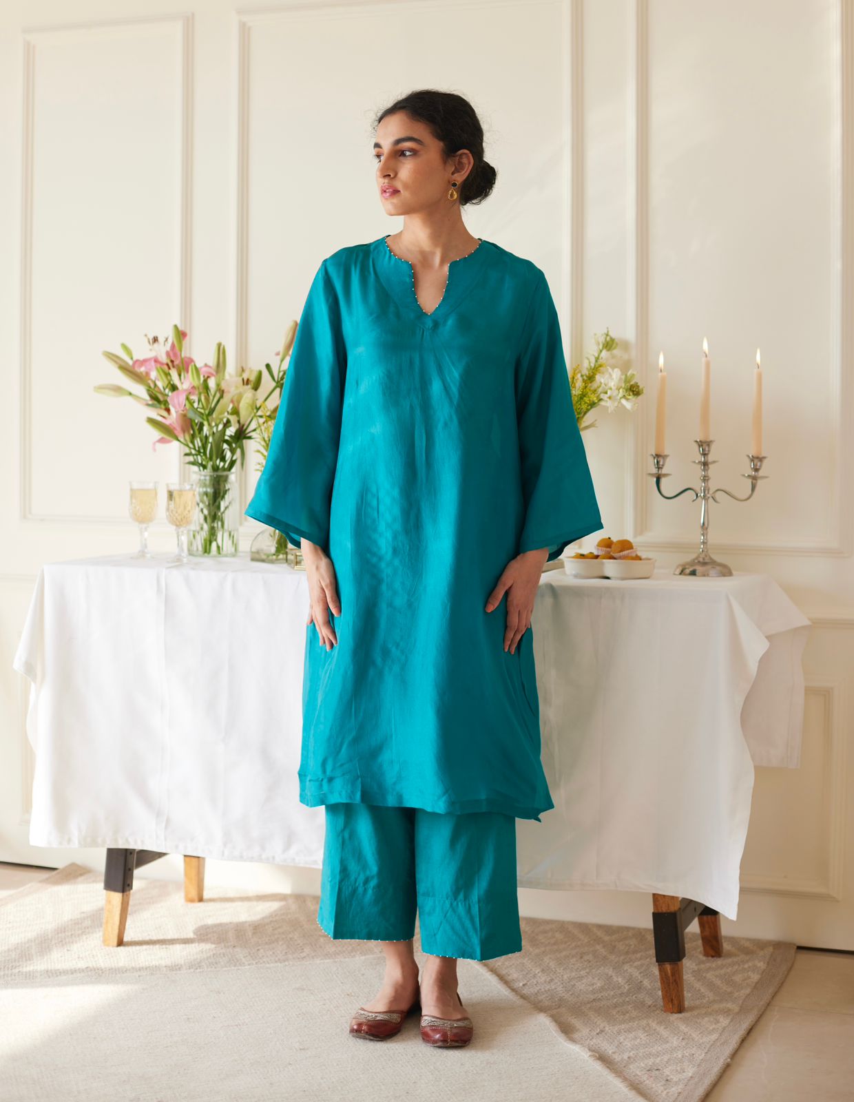 JUANITA- SILK AQUAMARINE BLUE SET