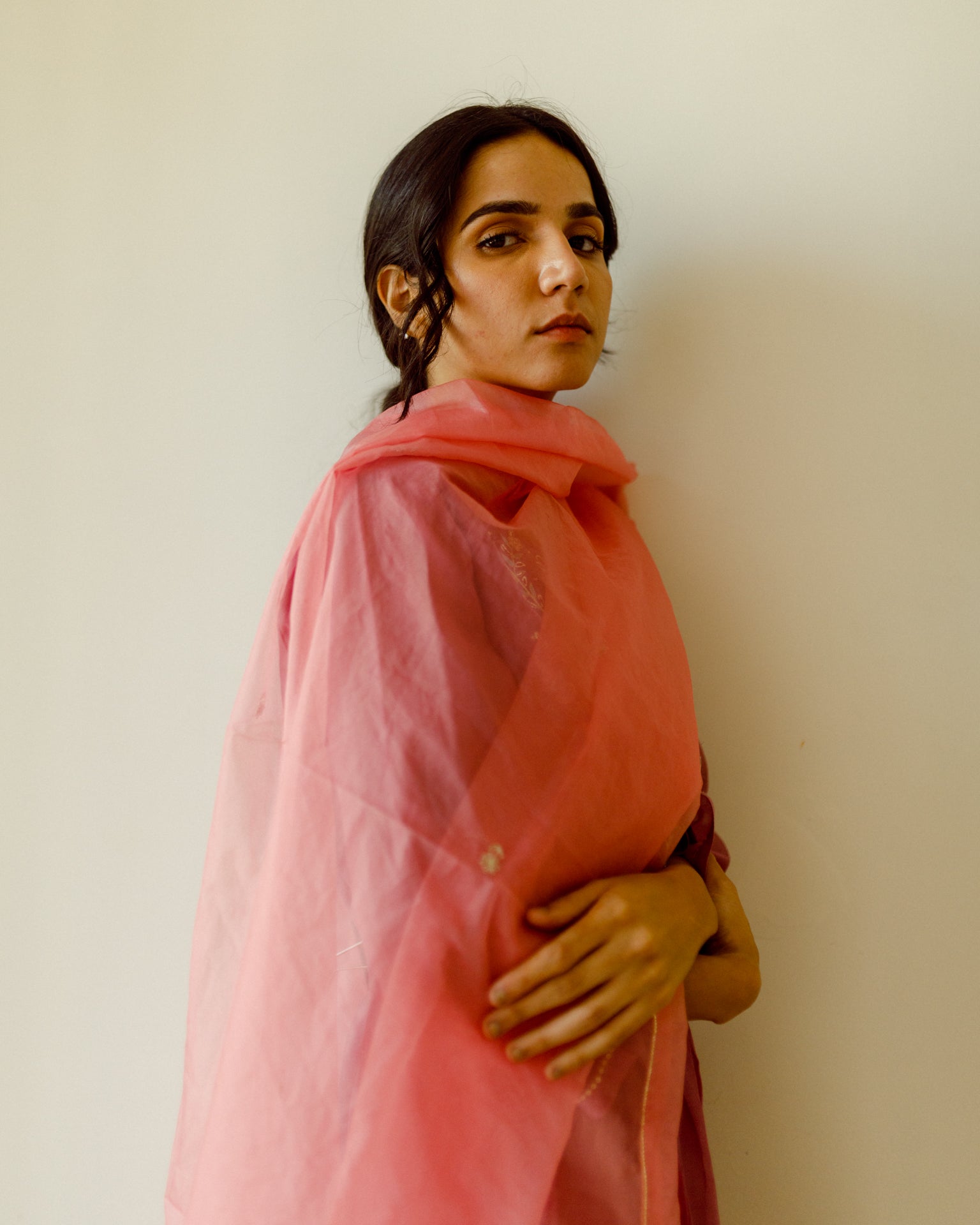 Juanita- Hadwoven chanderi comfort fit kurta with front gather below yoke comfort fit sleeve