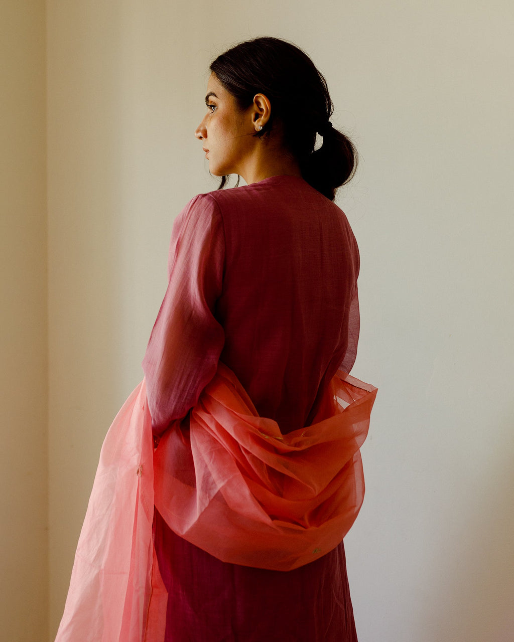 Juanita- Hadwoven chanderi comfort fit kurta with front gather below yoke comfort fit sleeve