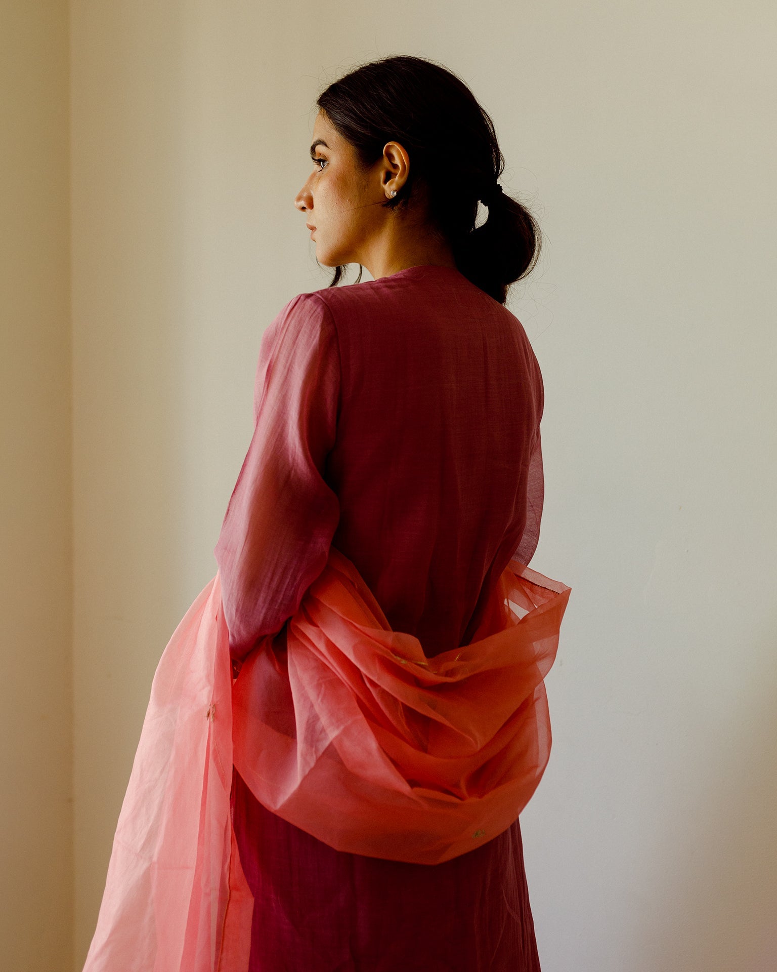 Juanita- Hadwoven chanderi comfort fit kurta with front gather below yoke comfort fit sleeve