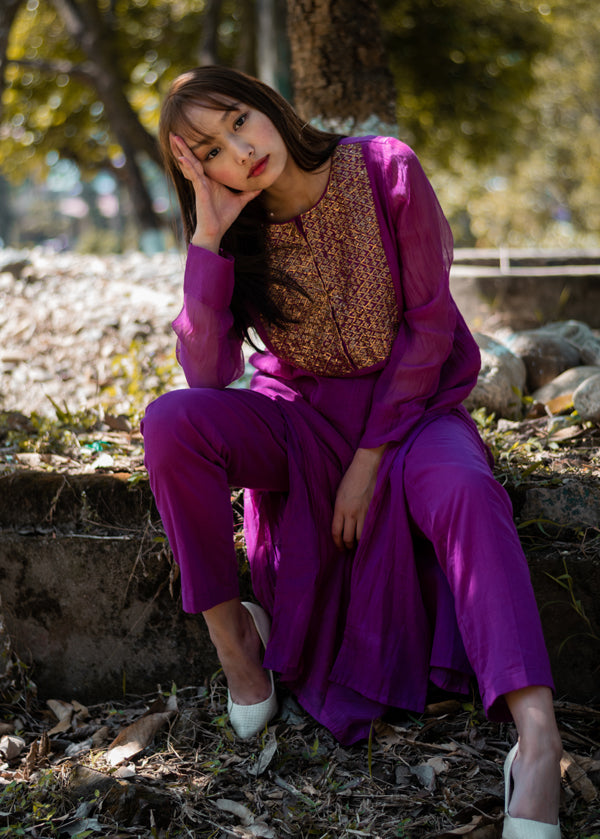 Juanita- Handwoven chanderi Purple Kurta