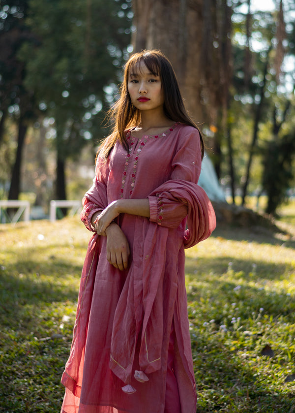 Juanita- Handwoven chanderi (old -rose Kurta)