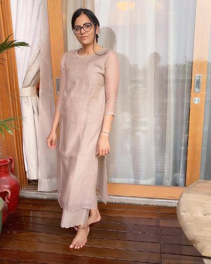 Juanita- Handwoven chanderi kurta with boat neck