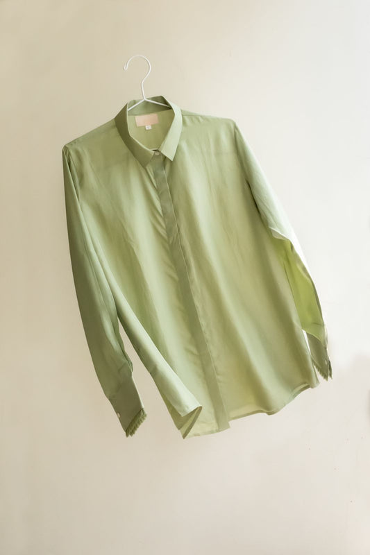 Juanita- Handwoven pure silk shirt in a beautiful pista green color